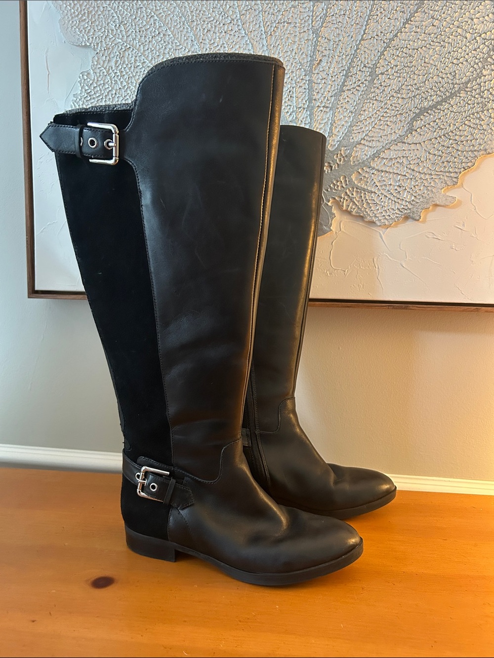 Black Marc Fisher Riding Boots Wide Calf Suede & Leather